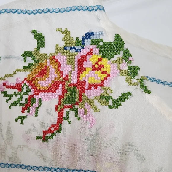 Johnny Was x 4 Love And Liberty White Silk Floral Embroidered Blouse Ruffles - Picture 11 of 15